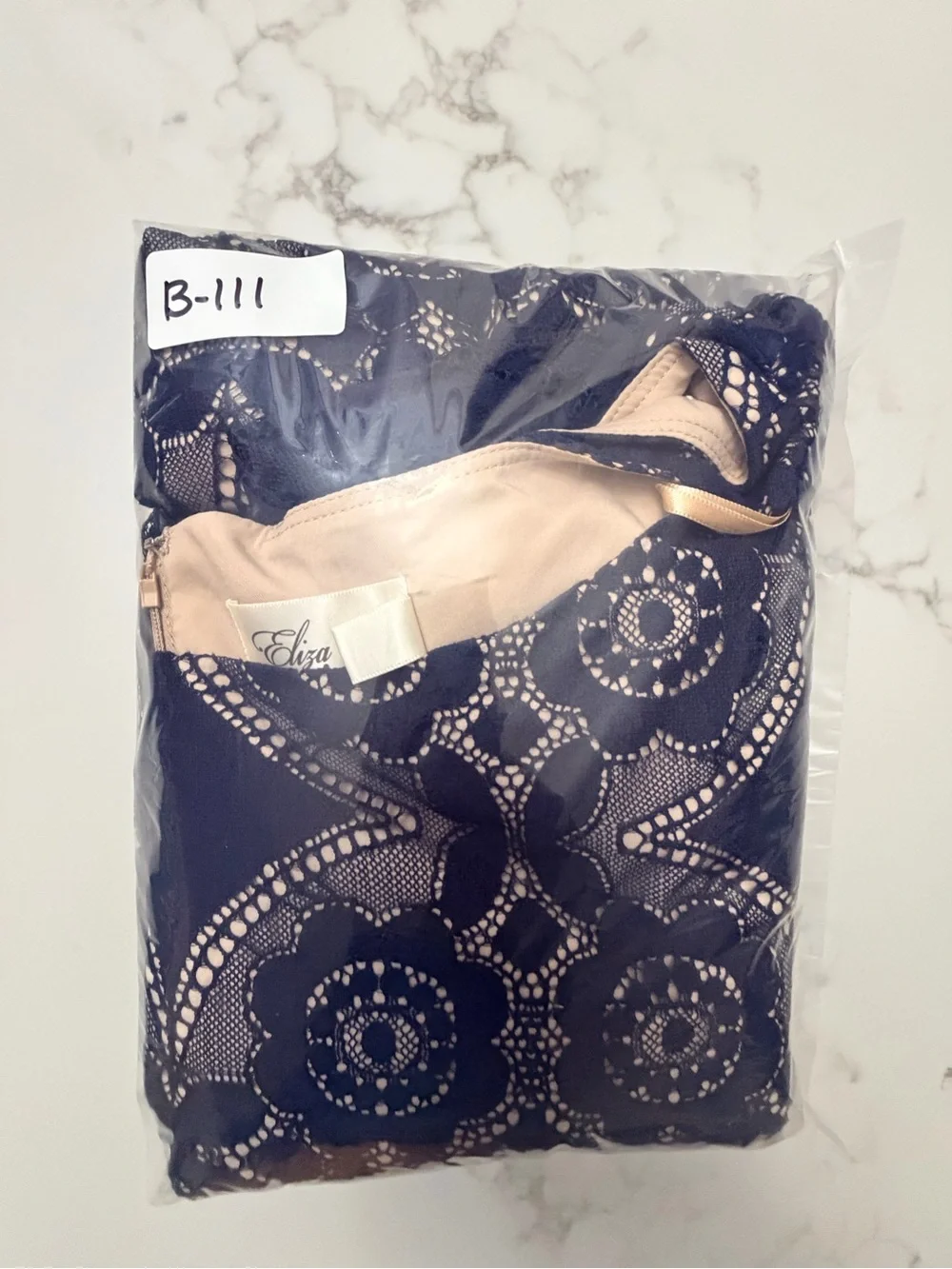 Eliza J Navy Lace Midi Dress with Nude Lining